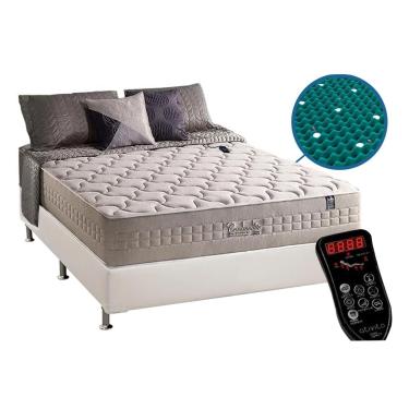 Imagem de Cama Box Casal: Colchão Molas MasterPocket Ensacadas Anjos Commodite Magnético c/ Vibro Massagem + Base CRC Courano White(138x188)