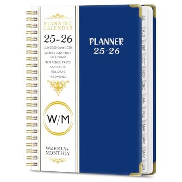 Imagem de Julho de 2025 a junho de 2026, caderno espiral, calendário diário A5 tamanho 15 x 21 cm, azul marinho, mensal, semanal, agenda, 142 páginas, agenda escolar e escritório
