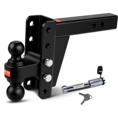 Imagem de REYSUN Suporte de engate de reboque ajustável com esfera dupla (bolas de reboque de 5 cm e 2 5/40.6 cm), serve para receptor de engate de 5 cm, engates de reboque resistentes com queda/elevação de 15