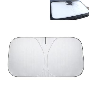 Imagem de YYTQP Para-brisa de carro para-sol com bolsa de armazenamento, protetor de tela bloqueador de janela frontal prateado de titânio dobrável, mantém o interior fresco, ajuste universal para carro