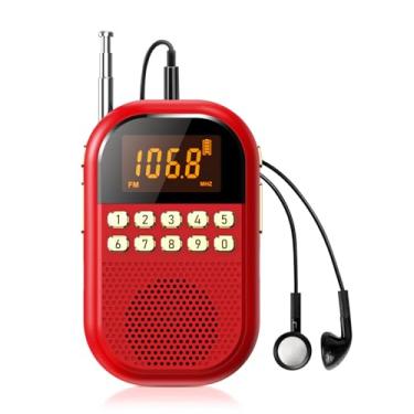 Imagem de Rádio AM FM de bolso: rádio recarregável de 1100 mAh, suporta Bluettoth, mini receptor FM AM com alto-falante grande, fone de ouvido estéreo, temporizador de sono, teclado numérico, fácil de usar para