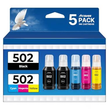 Imagem de Acaves 502 frascos de refil de tinta ET-2850 ET-3850 de rendimento super remanufaturado de substituição para Epson 502 refil de tinta, pacote com 5, preto, ciano, magenta, amarelo