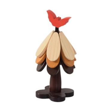 Imagem de WeiLaiKeQi 3 peças de jogo americano de madeira, tapete isolante, arte em árvore, suporte de panela dobrável, proteção de mesa, porta-copos para pratos, potes e, Morcego Vermelho