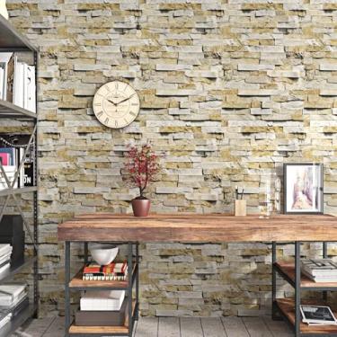 Imagem de Wallercity Papel de parede vintage de tijolo falso descasque e cole 3D texturizado cinza/branco rolo de papel de parede para cozinha quarto tijolos à prova d'água papel de contato para paredes lareira