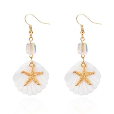 Imagem de Peasimy Brincos femininos de estrela-do-mar Boho com contas de arroz geométricas pendentes redondas para o verão, litoral, náutico, joias de praia, Large, Metal, Sem pedra preciosa