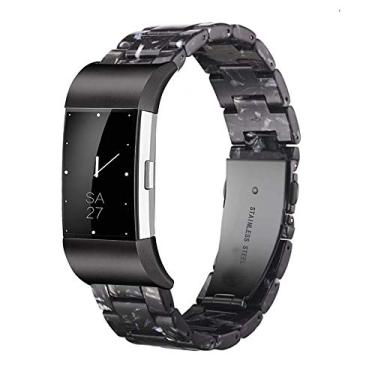 Imagem de Pulseira de resina Ayeger Compatível com Fitbit Charge 2/2 HR, acessório masculino de resina com fivela de ouro rosa Pulseira Preta para Fitbit Charge 2/2 HR Smart Watch Fitness