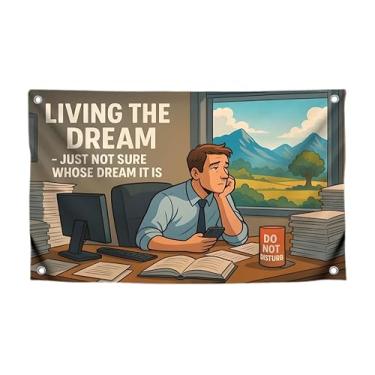 Imagem de Bandeira legal de 9,5 x 1,5 m "Living The Dream Just Not Sure Whose Dream It Is" com quatro ilhós de latão - Bandeiras de parede de decoração engraçada de um lado para quarto - Tapeçaria legal de