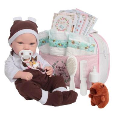 Imagem de Boneca Reborn Careca com Bolsa e Roupinha Capivara Fofo - Cegonha Rebo