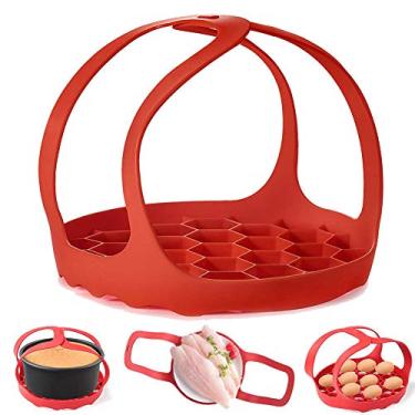 Imagem de Panela de pressão, alça de silicone para panela instantânea 6 qt/8 qt anti-escaldante para elevação de panelas vaporizador, rack de cozimento de silicone livre de PA, Vermelho, 6 Qt/8 Qt