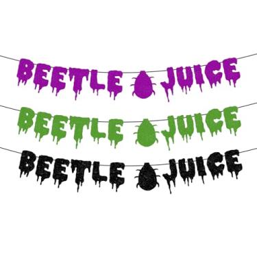 Imagem de Faixa pré-amarrada para decoração de festa de besouro, faixa de decoração de Halloween com glitter para decoração de chá de bebê roxo verde Halloween festa de Natal aniversário