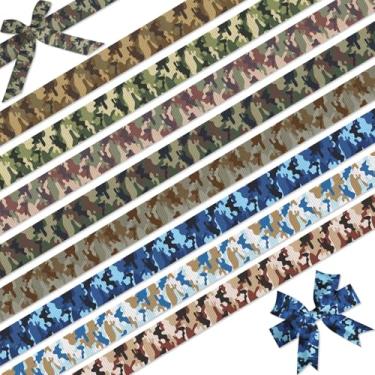 Imagem de YKW Pacote com 8 fitas camufladas – conjunto de fitas de camuflagem militar de 24 metros, estampa militar de 9,5 cm, gorgorão para artesanato, laços, meninos, decorações de festa, deserto, selva, azul