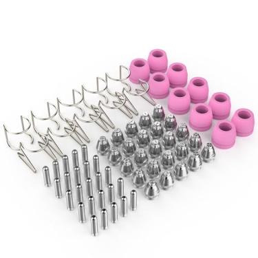 Imagem de WelderElite Kit de consumíveis de cortador de plasma AG60P de 70 peças – bicos, eletrodos, copos de proteção e guias de fio para AG-60, AG-60P, SG-55, WSD-60 (com caixa de armazenamento)