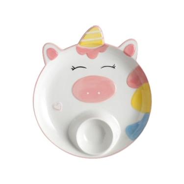 Imagem de Generic Prato de jantar infantil de cerâmica animal, dupla finalidade em compartimentos, com ingredientes de imersão de alimentos coexistentes (porco), normal