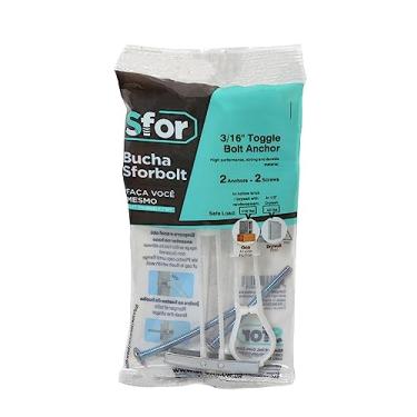 Imagem de Sforplast Sfor | Bucha Sforbolt 3/16' Com 2 Buchas + 2 Parafusos | Buchas Para Drywall Bases Ocas Forro Placas E Tetos De Gesso Fixação De Tv E Objetos Pesados