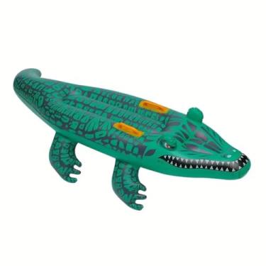 Imagem de Boia Inflável Jacaré 150cm Infantil – Flutuador Brinquedo Aquático com Alças, Vinil Resistente, Fácil de Inflar, Piscina, Praia, Clube e Parques Aquáticos