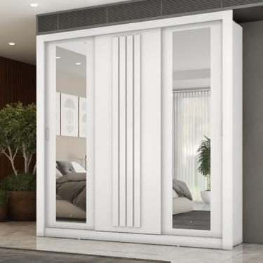 Imagem de Guarda Roupa Casal 3 Portas Doha Com Espelhos Laterais Carraro Branco