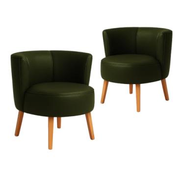 Imagem de Kit 2 Cadeiras Poltrona para Recepção Resistente Decor Clínica Tecido Corano Pés de Madeira MOBLAN decor (Verde musgo)