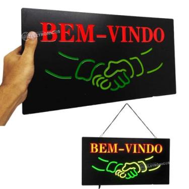 Imagem de Painel Luminoso Bem Vindo Neon Placa Led Fluorescente Letreiro Potente