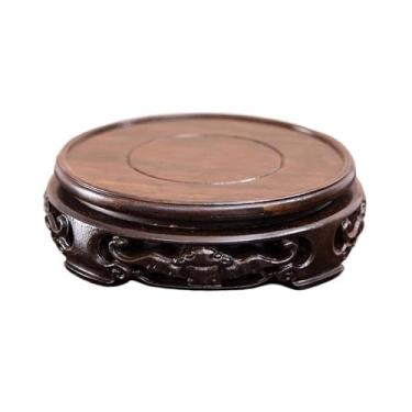 Imagem de Base de exibição redonda de ébano esculpida em madeira Bonsai Ornamento, suporte de exibição de bule de flores base de suporte de exibição (grande)