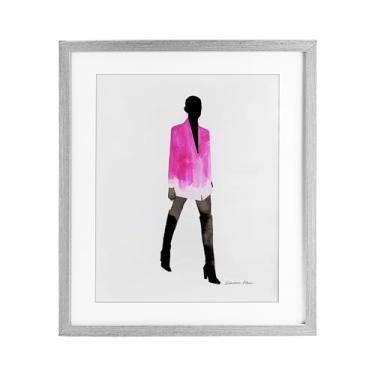 Imagem de Stupell Industries Menina em jaqueta rosa impressão emoldurada cinza design sob vidro por Simone Elum, 21 x 17