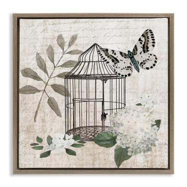 Imagem de Stupell Industries Vintage Menagerie Butterfly Florals Brown Framed Floater Canvas Wall Art Design por Nan, 18 x 18