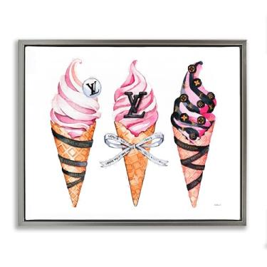 Imagem de Stupell Industries Cones de sorvete glamourosos cinza emoldurado tela flutuante design de arte de parede por Amanda Greenwood, 17 x 21