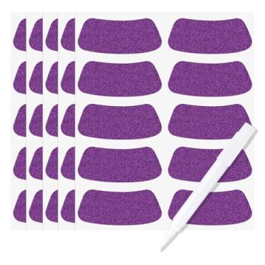 Imagem de Anwyll Adesivos de olho preto - 100 pares de acessórios roxos com glitter olho esportivo adesivo preto futebol beisebol softbol sob os olhos tiras adesivos com lápis branco para crianças adultos