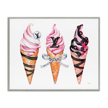 Imagem de Stupell Industries Cones de sorvete glamourosos cinza emoldurado giclée design artístico por Amanda Greenwood, 28 x 35 cm