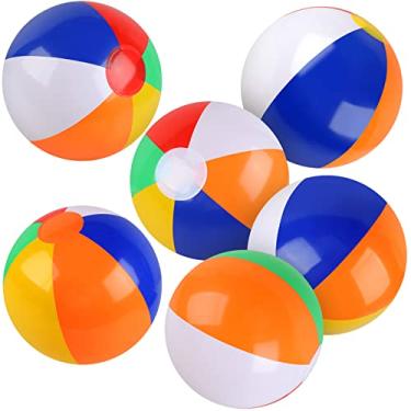 Imagem de Pacote com 6 bolas de praia, bolas de praia de 25 cm para crianças, brinquedos de piscina da cor do arco-íris, bolas de bilhar para piscina, brinquedos de praia, bola inflável para festas de verão e