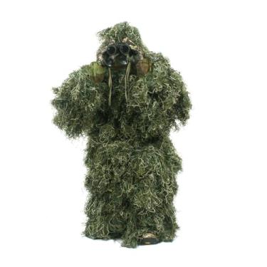Imagem de AUSCAMOTEK Roupa camuflada Ghillie para atividades ao ar livre – Ideal para usuários com menos de 1,8 m de altura, conjunto leve 5 em 1 para caça, airsoft e Halloween