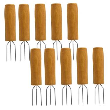 Imagem de Suportes de espiga de milho 10 peças Espetos de milho na espiga 3 pinos suportes de milho doce com cabo de madeira antiderrapante suportes de espiga de milho para churrasco, piqueniques de acampamento