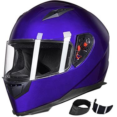 Imagem de Capacete de motocicleta de rosto inteiro da ILM com gola de inverno removível + 2 viseiras DOT (G, azul)