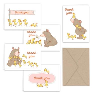 Imagem de Paper Frenzy Spring Bear and Ducks Thank You Note Coleção de cartões 25 pacotes com envelopes Kraft