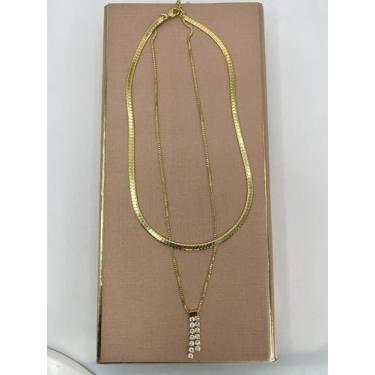 Imagem de Colar Duplo com Pingente de Franja em Zircônias Banhado a Ouro - Grupo