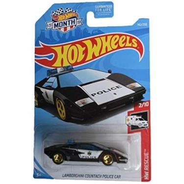 Imagem de Hot Wheels 2019 HW Rescue 2/10 Lamborghini Countach Police Car (Black) Walmart Exclusive Month Card
