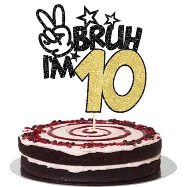 Imagem de 1 Pack Bruh I'm 10 Cake Topper Glitter Burh It's My 10th Birthday Cake Pick Happy 10th Birthday Cheers to 10 Years Cupcake Decorations Party Supplies Gold