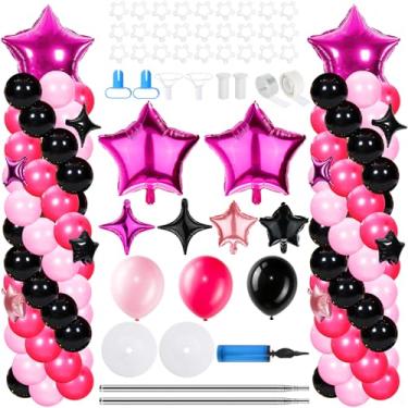 Imagem de Gejoy Kit de suporte de coluna de balões pretos rosa rosa vermelha com 110 peças de suporte ajustável de 1,4 a 2 m com bases para festa de aniversário de casamento e chá de bebê de volta às aulas
