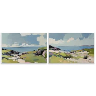 Imagem de Stupell Industries Conjunto de arte de placa de parede Breezy Bay Landscape de 2 peças por Elara Yasna, 25 x 38 cm