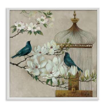 Imagem de Stupell Industries Design de arte giclée emoldurado branco floral Bluebird Menagerie por Elaine Vollherbst, 61 x 61 cm