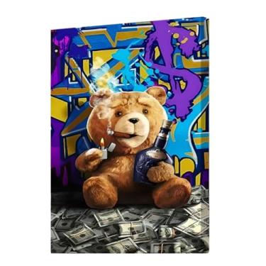 Imagem de Quadro Decorativo Ursinho Ted – Tela Canvas 90x60cm – Arte Moderna e Divertida qualidade premium decoração sala escritorio salão barbearia