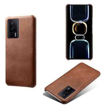 Imagem de Capa para Xiaomi Redmi POCO F5 Pro 5G,Proteção contra quedas,Casca de volta de cor sólida simples,Design de couro de imitação de plástico-Brown
