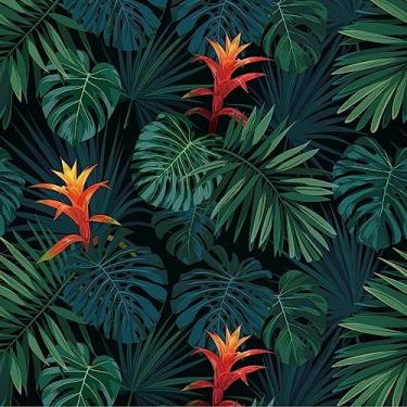 Imagem de WESTICK Papel de parede Dark Moody vermelho floral descascar e colar folha verde boho papel de parede tropical para banheiro destaque parede autoadesivo vintage papel de contato floral para armários e
