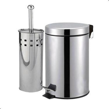 Imagem de Kit Lixeira Inox para Banheiro com Pedal Cesto 3 Litros e Escova Sanit