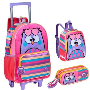 Imagem de Kit Mochila Bubu Escolar Rodinha Corujinha Tam G Com Estojo - Clio