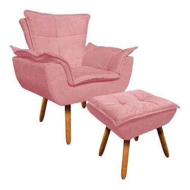 Imagem de Kit Poltrona+puff Opala Cadeira Retro Suede Rosê - King Lar