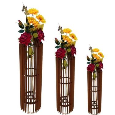 Imagem de Vaso de Chão Decorativo Grande MDF PENEDO - LENOBRE, Marrom, Kit com 3