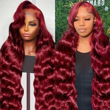Imagem de Neailrtise 99J Perucas de cabelo humano bordô com tela frontal 71 cm 180% densidade sem cola 13 x 4 onda corporal HD transparente lace frontal perucas de cabelo humano pré-arrancado colorido vinho