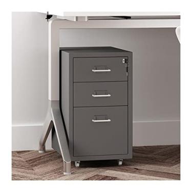 Imagem de Armário de arquivo para escritório doméstico com 3 gavetas, armário de arquivo móvel de metal com trava, sob a mesa, armário de armazenamento de escritório doméstico para pastas de arquivos