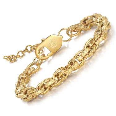 Imagem de WP WEPICK Pulseiras masculinas banhadas a ouro 18 quilates pulseira masculina de aço inoxidável sem manchas caixa de presente de joias de aniversário, 7 inch, Sem Pedra Preciosa