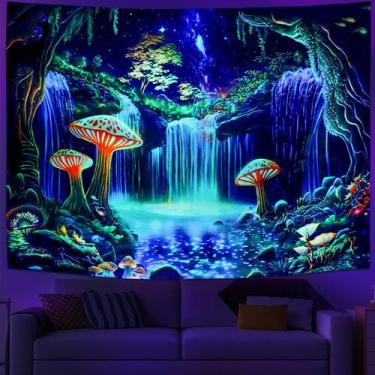 Imagem de Tapeçaria Ameyahud Blacklight Fantasy Forest UV Reactive